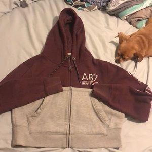 Aeropostale red and grey zip up sweatshirt